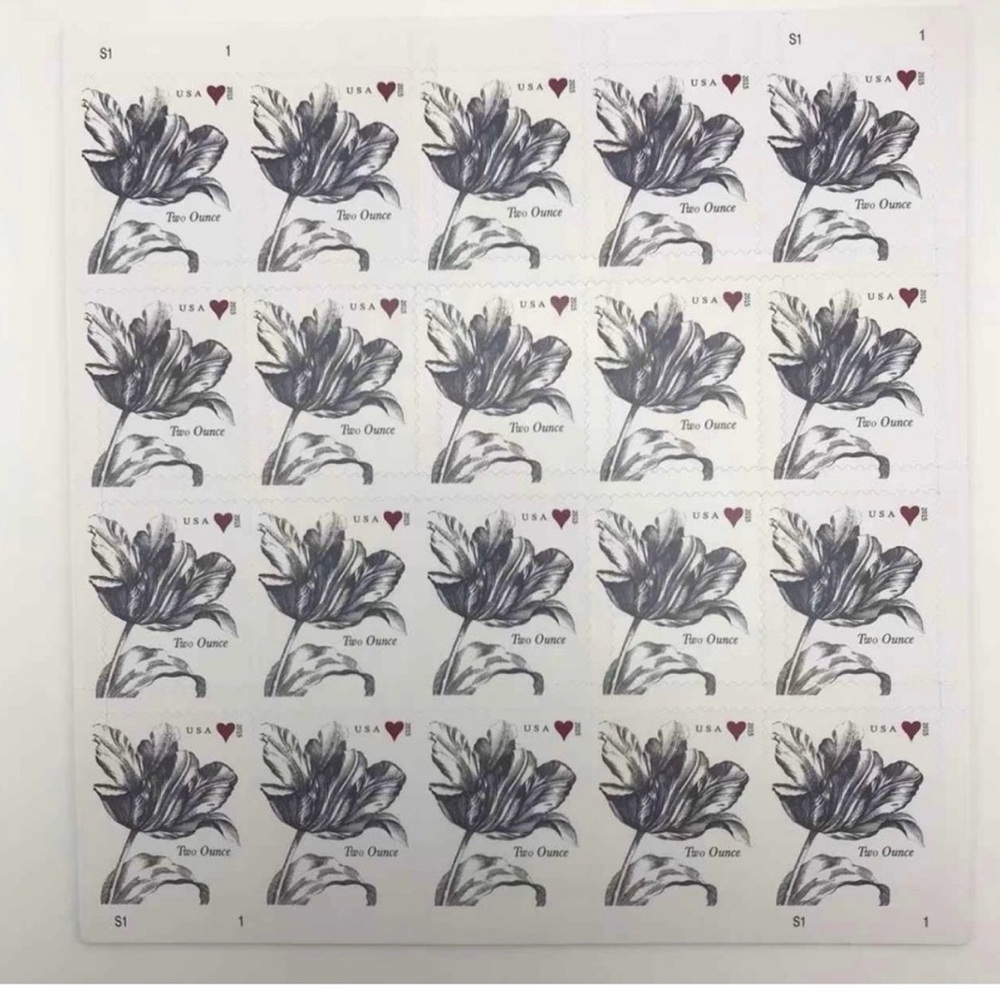 60 wedding stamps of Floral Stamp Art Print - Black and White Sheet